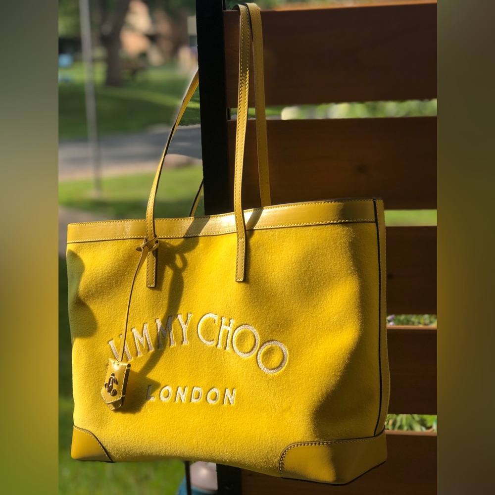Jimmy Choo Nine2Five Logo Malibu Toweling East-West Tote Bag w/pouch - Picture 4 of 7
